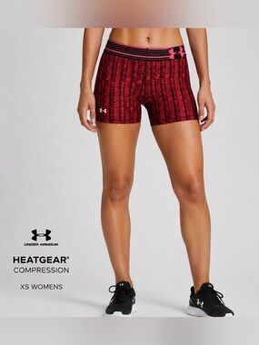 Under Armour HeatGear Compression Shorts XS Red Pink Black Athletic Workout Gym